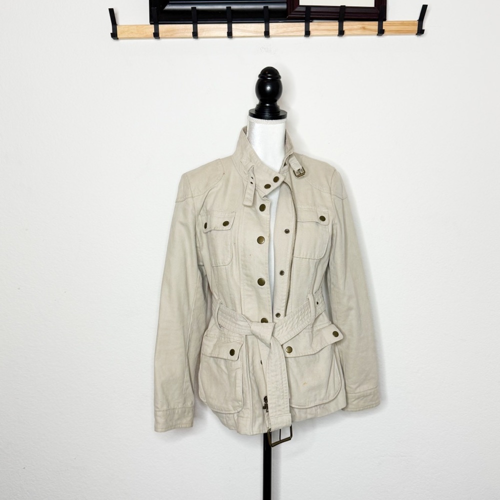 Banana Republic Beige Utility Jacket Size M |Belted Military Style Cotton Jacket